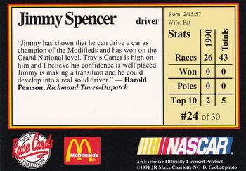 1991 Maxx McDonald's #24 Jimmy Spencer Back