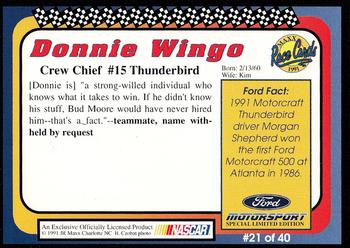 1991 Maxx Ford Motorsport #21 Donnie Wingo Back