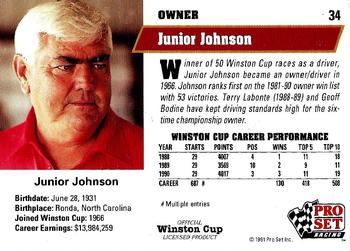 1991 Pro Set #34 Junior Johnson Back