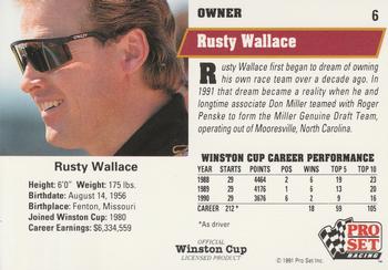 1991 Pro Set #6 Rusty Wallace Back