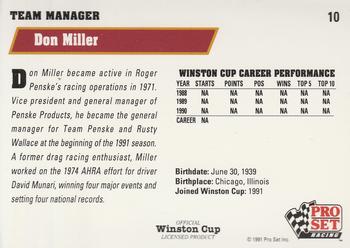 1991 Pro Set #10 Don Miller Back