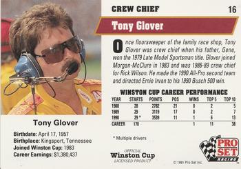 1991 Pro Set #16 Tony Glover Back