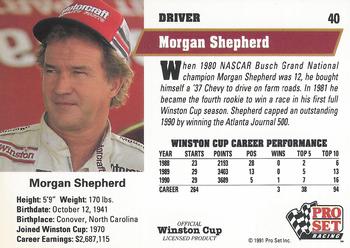 1991 Pro Set #40 Morgan Shepherd Back