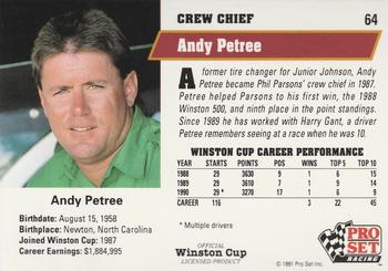1991 Pro Set #64 Andy Petree Back