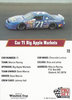 1991 Pro Set #72 Dave Marcis' Car Back