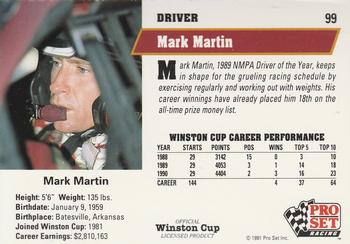 1991 Pro Set #99 Mark Martin Back
