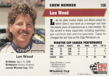 1991 Pro Set #108 Len Wood Back