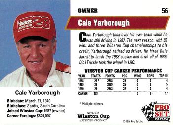 1991 Pro Set #56 Cale Yarborough Back