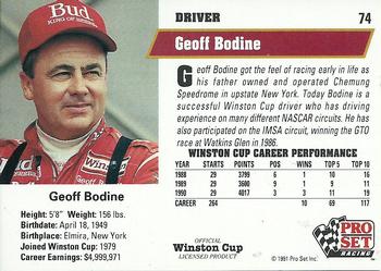 1991 Pro Set #74 Geoff Bodine Back