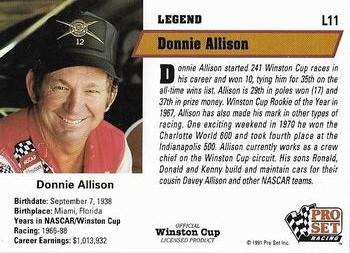 1991 Pro Set - Legends #L11 Donnie Allison Back