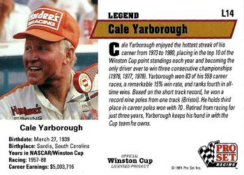 1991 Pro Set - Legends #L14 Cale Yarborough Back