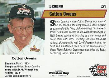 1991 Pro Set - Legends #L21 Cotton Owens Back
