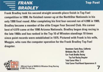 1991 Pro Set NHRA #7 Frank Bradley Back
