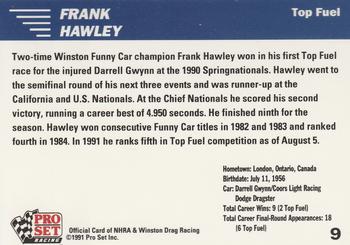 1991 Pro Set NHRA #9 Frank Hawley Back