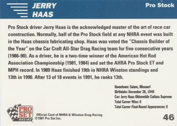 1991 Pro Set NHRA #46 Jerry Haas Back