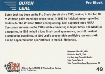 1991 Pro Set NHRA #49 Butch Leal Back