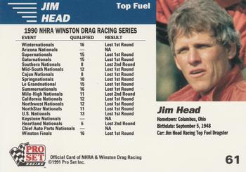 1991 Pro Set NHRA #61 Jim Head's Car Back