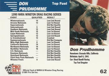 1991 Pro Set NHRA #62 Don Prudhomme Back