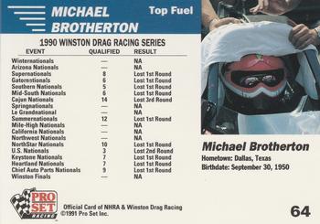 1991 Pro Set NHRA #64 Michael Brotherton's Car Back