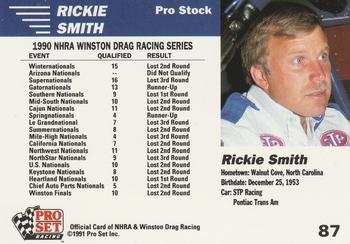 1991 Pro Set NHRA #87 Rickie Smith's Car Back