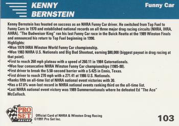 1991 Pro Set NHRA #103 Kenny Bernstein Funny Car Back