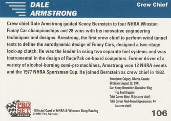 1991 Pro Set NHRA #106 Dale Armstrong Back