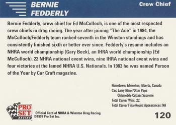 1991 Pro Set NHRA #120 Bernie Fedderly Back