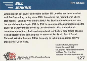1991 Pro Set NHRA #127 Bill Jenkins Back