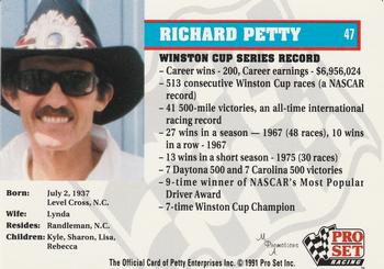 1991 Pro Set Petty Family #47 Richard Petty Back