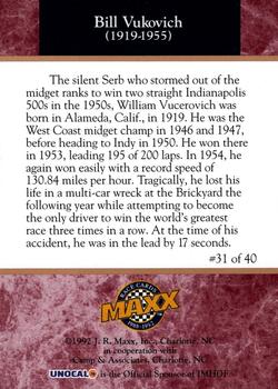 1992 Maxx IMHOF #31 Bill Vukovich Back