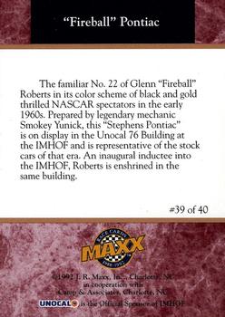 1992 Maxx IMHOF #39 Glenn Fireball Roberts' Car Back
