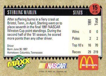 1992 Maxx McDonald's All-Star Race Team #15 Sterling Marlin Back