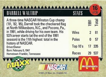 1992 Maxx McDonald's All-Star Race Team #16 Darrell Waltrip Back