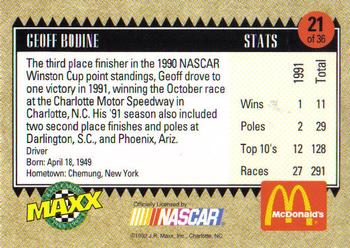 1992 Maxx McDonald's All-Star Race Team #21 Geoff Bodine Back