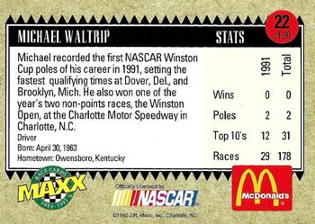 1992 Maxx McDonald's All-Star Race Team #22 Michael Waltrip Back