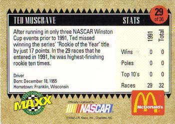 1992 Maxx McDonald's All-Star Race Team #29 Ted Musgrave Back