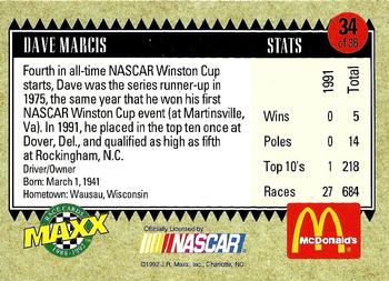 1992 Maxx McDonald's All-Star Race Team #34 Dave Marcis Back