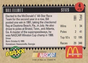 1992 Maxx McDonald's All-Star Race Team #4 Bill Elliott Back