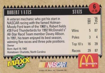 1992 Maxx McDonald's All-Star Race Team #6 Robert Yates Back