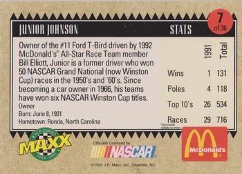1992 Maxx McDonald's All-Star Race Team #7 Junior Johnson Back