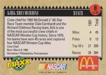 1992 Maxx McDonald's All-Star Race Team #8 Kirk Shelmerdine Back