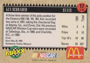 1992 Maxx McDonald's All-Star Race Team #17 Ken Schrader Back