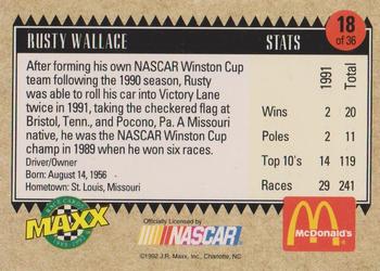 1992 Maxx McDonald's All-Star Race Team #18 Rusty Wallace Back