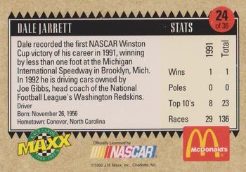 1992 Maxx McDonald's All-Star Race Team #24 Dale Jarrett Back