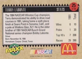 1992 Maxx McDonald's All-Star Race Team #25 Terry Labonte Back