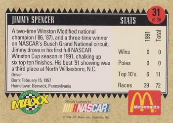 1992 Maxx McDonald's All-Star Race Team #31 Jimmy Spencer Back