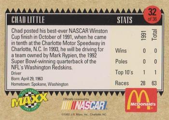 1992 Maxx McDonald's All-Star Race Team #32 Chad Little Back