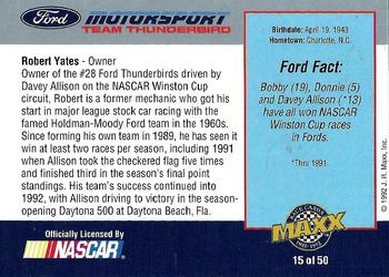 1992 Maxx Ford Motorsport #15 Robert Yates Back