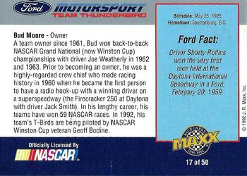 1992 Maxx Ford Motorsport #17 Bud Moore Back