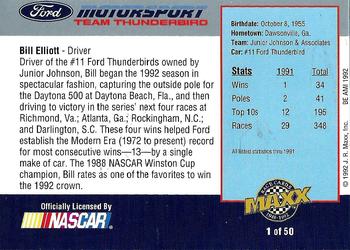 1992 Maxx Ford Motorsport #1 Bill Elliott Back